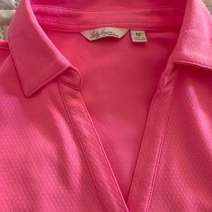 Beautiful lady hagen hot pink dri fit polo with v neck size M